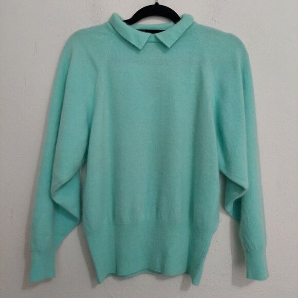Boundary Waters VTG Angora Wool Blend Knit Sweater M Light Green Pullover Italy - Picture 1 of 7